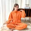 Women Comfortable Homewear Long Sleeved Zipper Suits Solid Color Pajamas Set Coral Fleece Women
