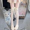 Women's Summer Thin Velvet Bowknot Ribbon JK Thigh High Stockings Sweet Lolita Princess Style Solid Color Sheer Overknee Socks