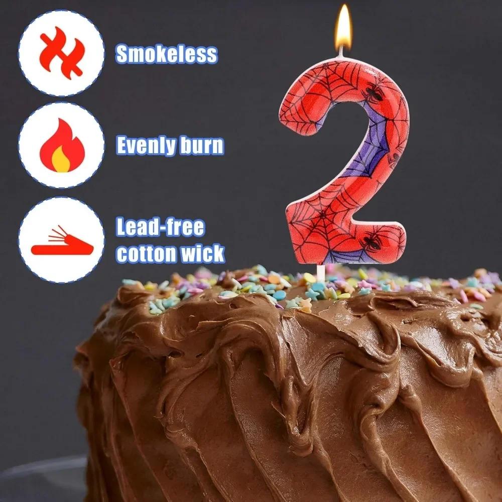 Red Blue Spider 1st Birthday Number Candles, Number 1 /2Candle Cake Topper Decorations for Spider Cartoon Themed Parties