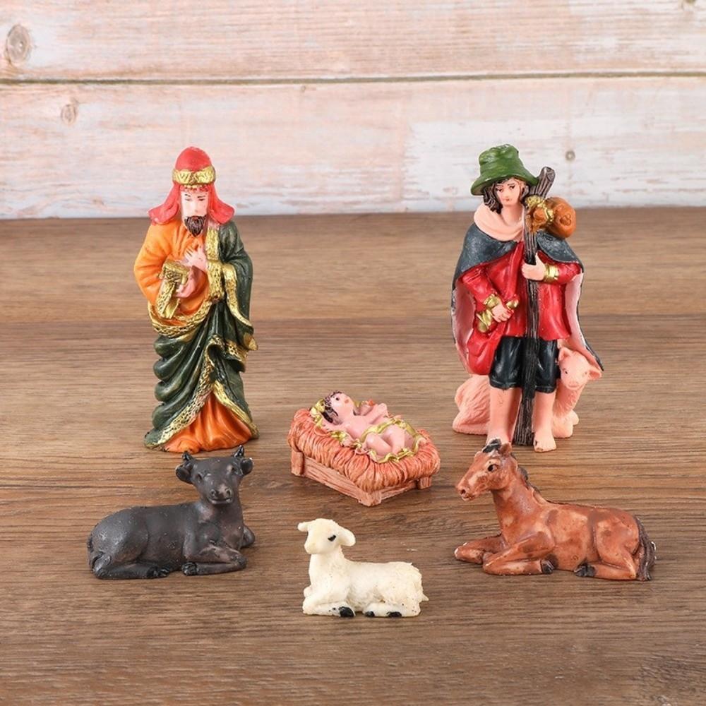 10Pcs/Set Resin Material Christmas Manger Scene Vintage Resin Nativity Set Religious Display