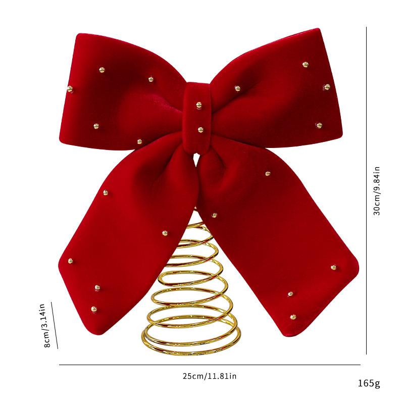 Flannel Red Bow Tree Topper With Embellished Star For Christmas Celebration