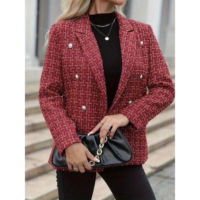European and American Winter Fashion Casual Double Breasted Women's Small Suit Lapel All-Match Outerwear Women Suit Jacket