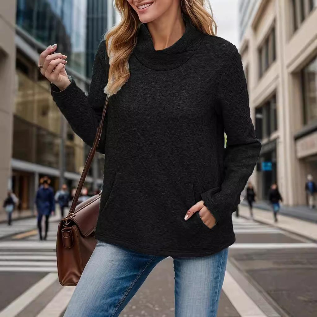 Autumn and Winter Women's Plus Size High Neck Casual Twist Solid Color Long Sleeve Sweatshirt