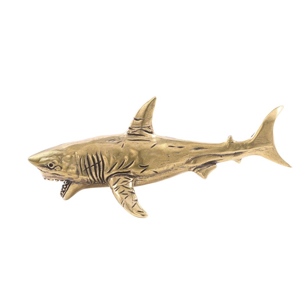 New Great White Shark Brass Figurines Antique Making Old Desk Decoration Marine Animal Statue Domineering Natural Room Decor