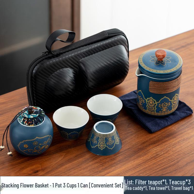 Portable Ceramic Gongfu Travel Tea Set - Quick-Brew Teapot with Ancient Charm