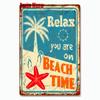 Vintage Beach Time Metal Sign Summer Party Place Plates Relax Surfing Metal Wall Sign Pub Shed Sign Happy Place Decor WY