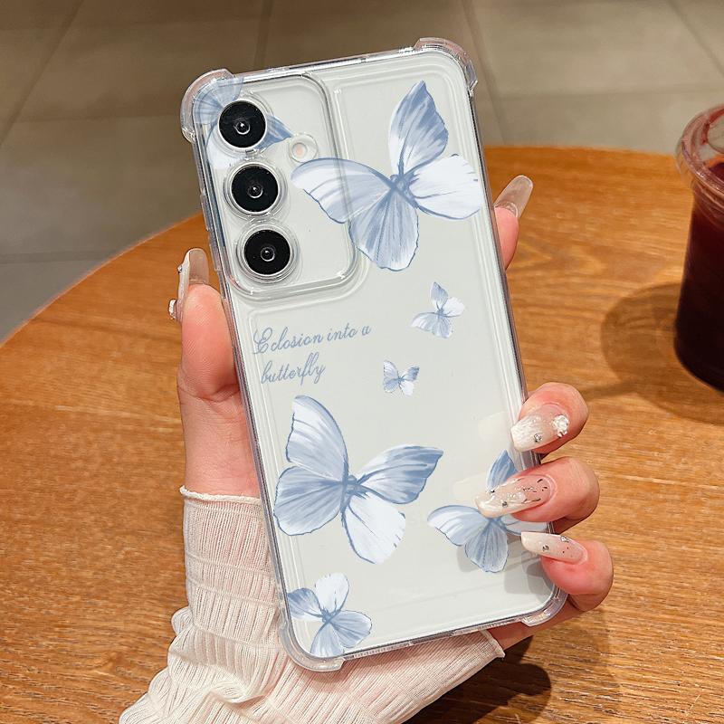 Retro Butterfly Pattern Phone Case For Samsung Galaxy S26 S25 S24 S23 Ultra S22 Plus S21 S24 S25 FE Clear Shockproof Soft Cover