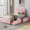 99x210cm Velvet Fabric Kids Bed with Adjustable Headboard 2 Drawers Ergonomic Design Strong Wood Slat Support Bed Home Furniture