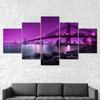 Purple Dawn Modern City Bridge Landscape 5 Piece Five Panel Wall Canvas Print Modern Art Poster Picture Home Decor Gift For Him For Her