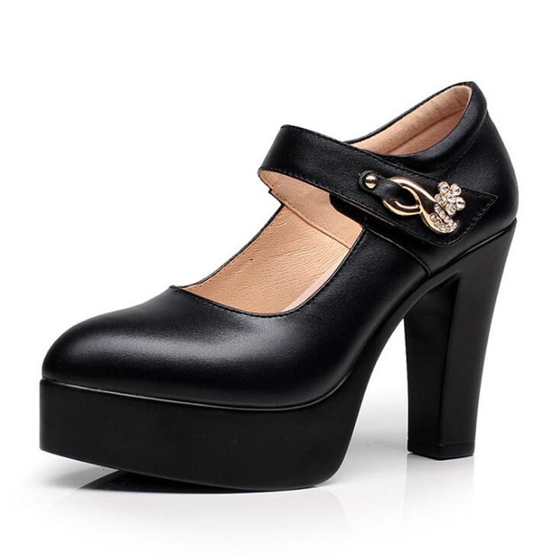 2025 Spring Genuine Leather Women's High Heels Fashion Female  Wedding Shoes Ladies Platform Pumps Work Shoes Black 32-43