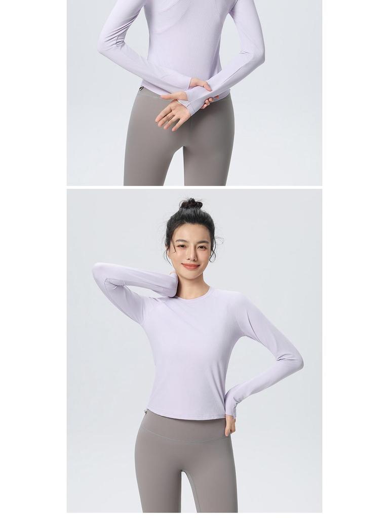 Women's Long Sleeve Slim Fit Yoga Top - High Stretch, Quick Dry, with Side Drawstring for Fitness & Running (Autumn/Winter)