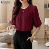 ZANZEA Women Casual Round Neck Summer Half Sleeve Blouse