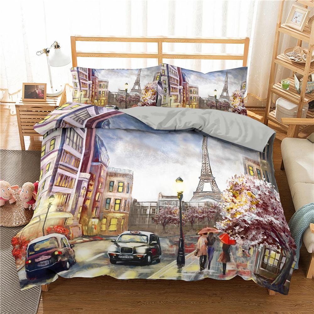 Comforter Eiffel Tower Bedding Set Queen Size Couple Valentine'S Day Comforter Set For Women Romantic Paris Room Decor