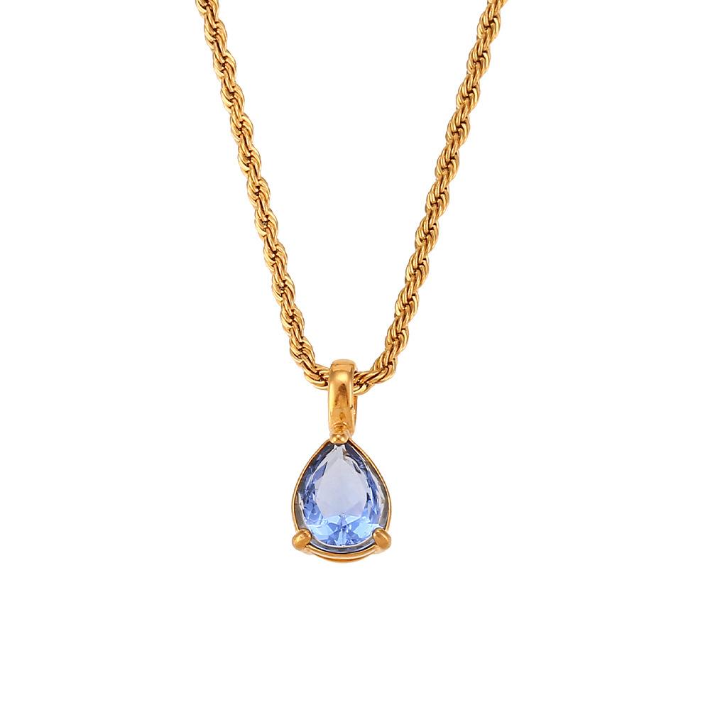 Rz Vintage Non-Tarnish Snake Chain Cross Water Drop Pendant Necklace Stainless Steel 18K Gold Plated Birthstone Women's
