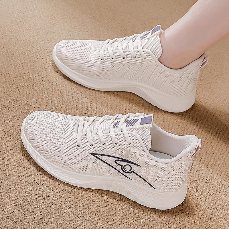 2026 summer new breathable fly-woven sports shoes women's versatile fly-woven mesh flat bottom lightweight hollow running shoes women
