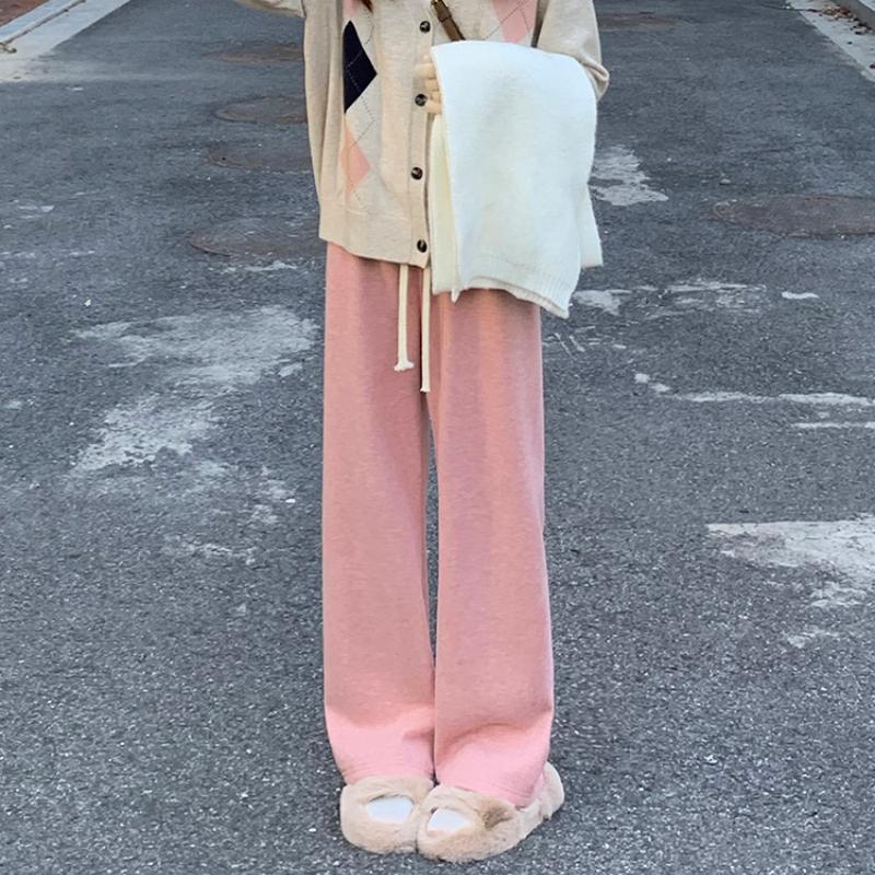 Fashion Thick Solid Casual Loose Wide Leg Pants Women Autumn and Winter High Waist Elegant Office Ladies Trousers Vintage Simple Straight Pants 25680