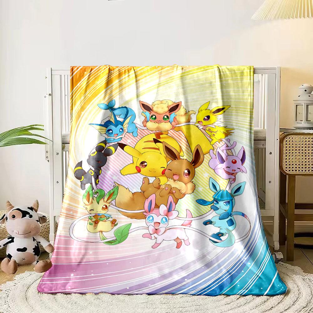 

Cute Pokémon in a swirling rainbow background forming a circular pattern. for all seasons blanket lunch break throw gift 80cm x 120cm