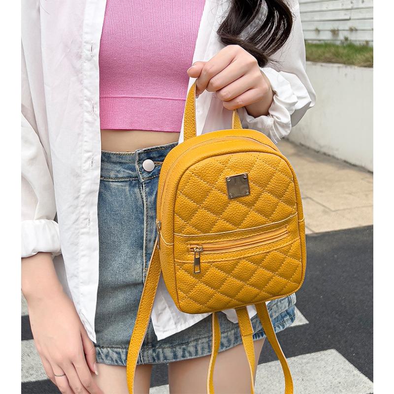 Diamond Lattice Embroidered Small Backpack Korean Small Schoolbag Women's Backpack