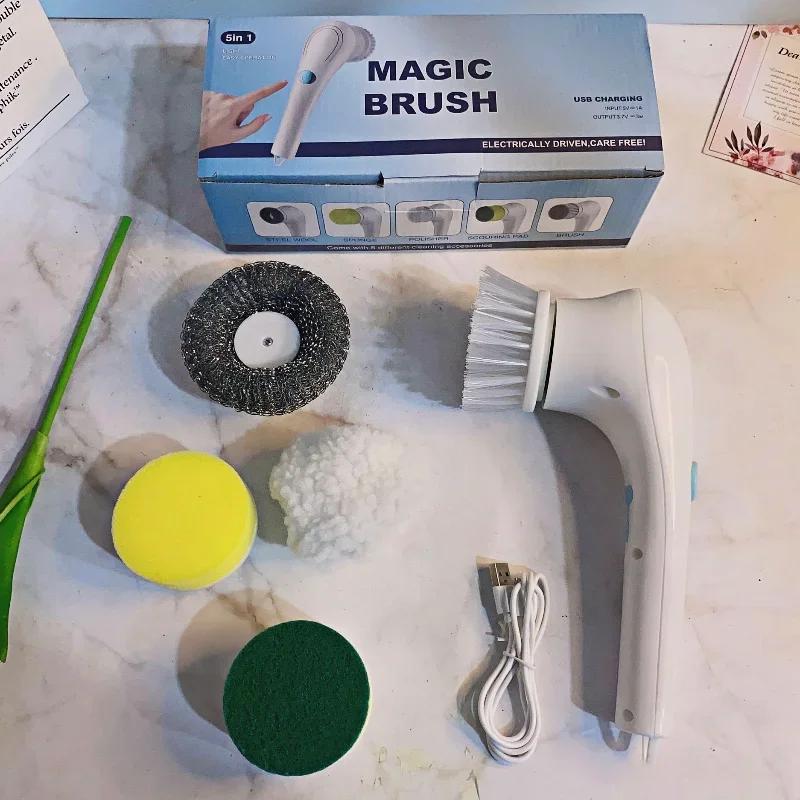 5 in 1 Multi-function Kitchen Home Bathroom Cleaning Tool Automatic Cordless Electric Cleaning Brush Rechargeable Brush