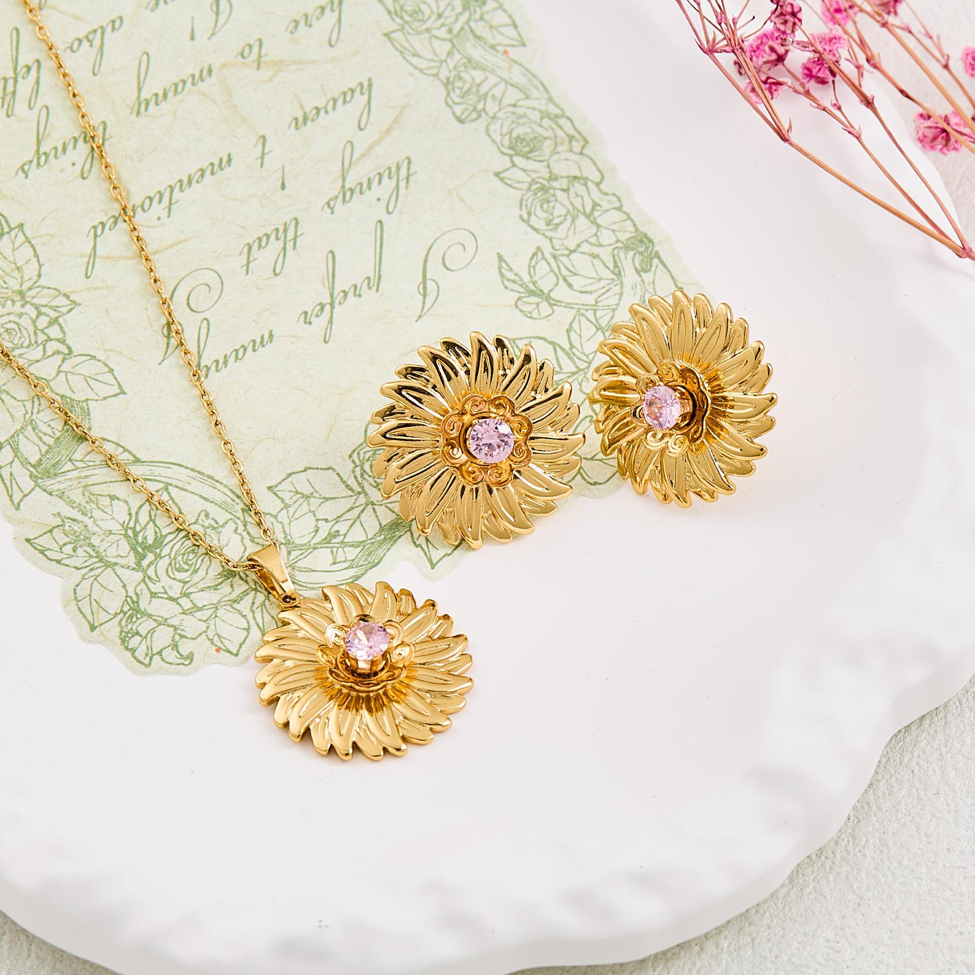 

2025 French Style Sunflower Stud Earrings & Necklace Set: Elegant, Versatile, and Exquisite