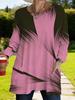 Women's Plus Size with Pocket Design Fashionable Printed Loose Long-sleeved Top, Autumn Comfortable and Breathable Casual T-shirt