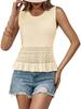 Women's Boho Crochet Crop Tank Top Sleeveless Crew Neck Ruffle Knit Sweater Vest