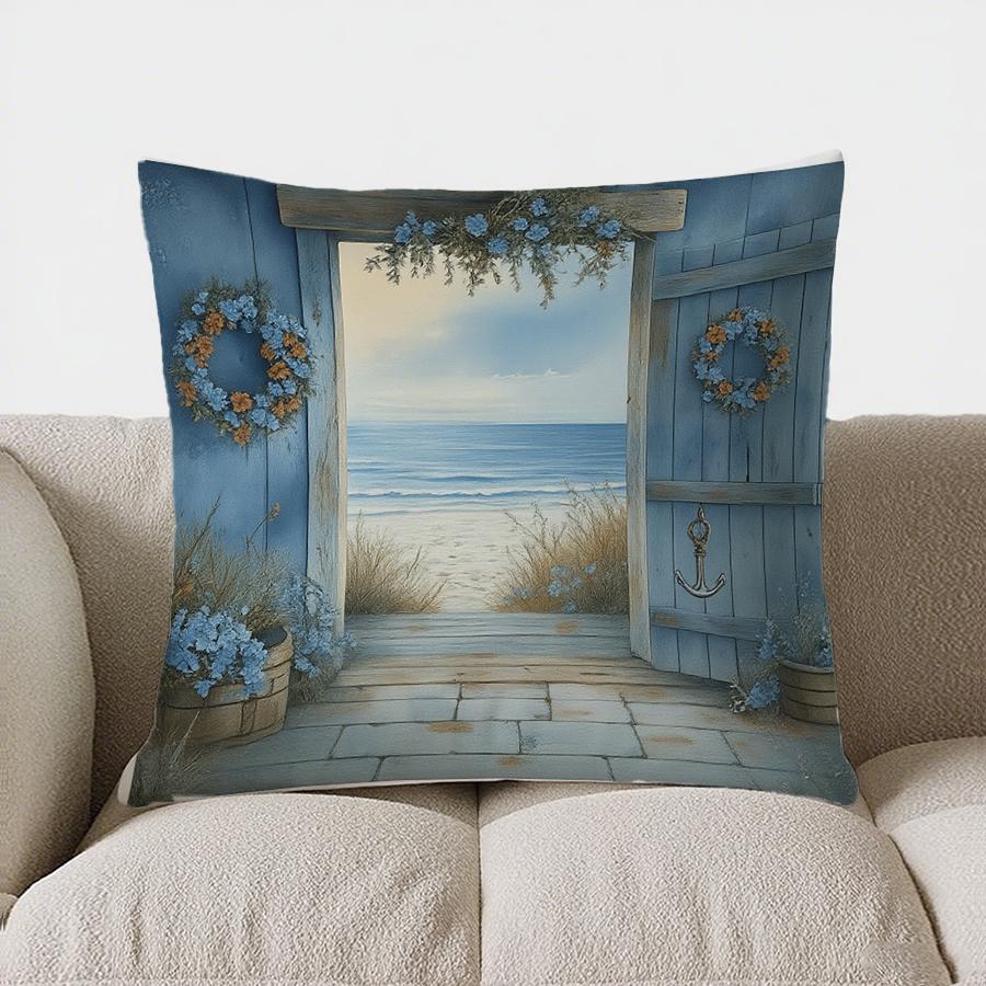 Home Decor Seaside Cabin With Otter And Sailboat Pillow Pattern Cushion Cover Suitable For Sofa Bedroom Car Pillow Cover