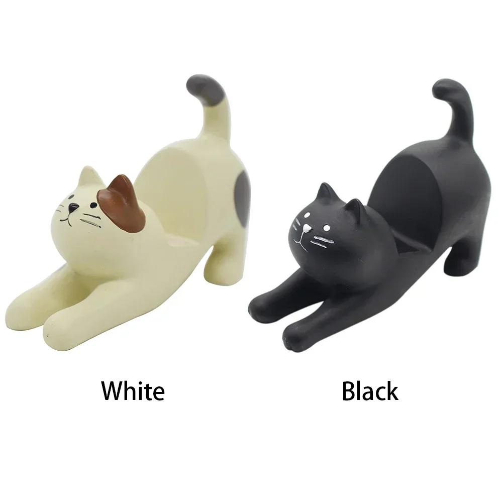 Cute Lazy Bracket Cat Shape Resin Phone Holder Desktop Stand Fixing Mini Portable Multi-functional Holder Car Desk Decoration