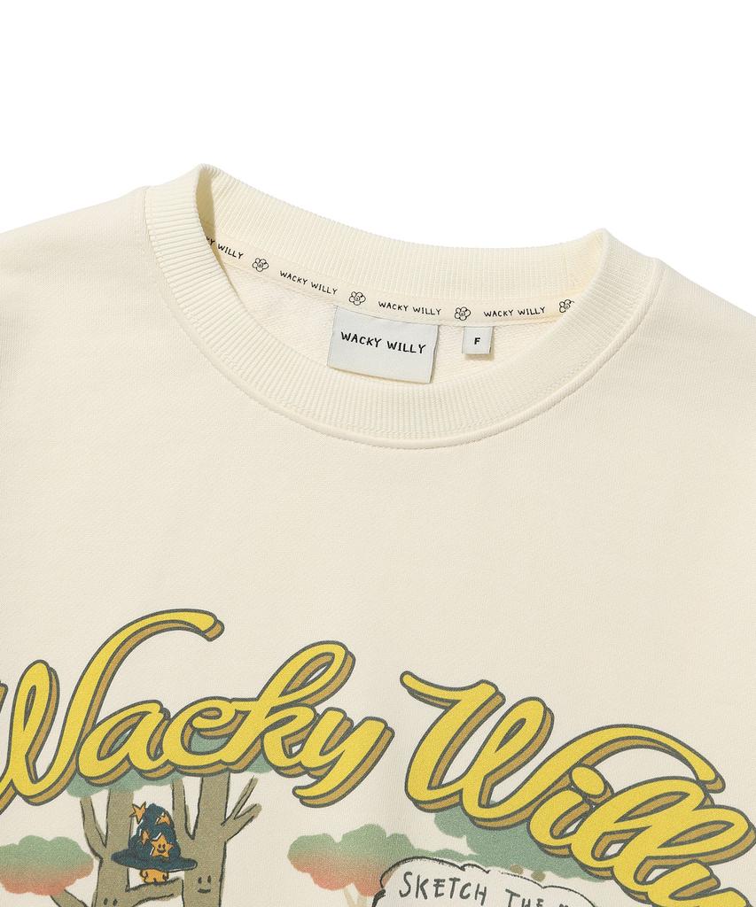 WACKY WILLY Women'S Graphic Regular Fit Sweatshirt Cream