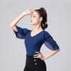 Womens Latin Dance Top With Ruffled Sleeve Modern Ballroom Practice Outfit Stretch Nylon Performance Wear