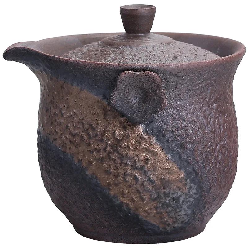Vergoldetes Eisen Glasur Steinmuster Topf Japanisch Retro Keramik Kung Fu Teekanne Steingut Terrine Pu'er Teezubereiter Teekessel