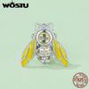 WOSTU 925 Sterling Silver Color Changeable Flower Pendant Charm Bee Hanging Beads for Women Bracelet & Bangle DIY Fine Jewelry