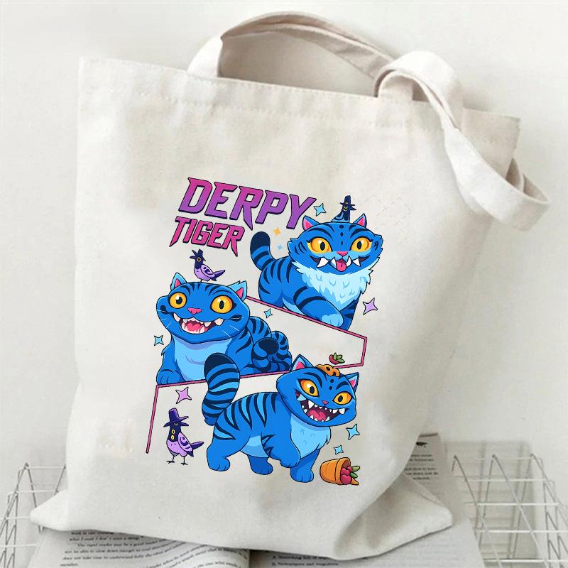 KPOP Skupina Lovců Démonů Taška z plátna s tygřím potiskem Jednoramenná taška crossbody pro studenty Denní nákupní taška tote