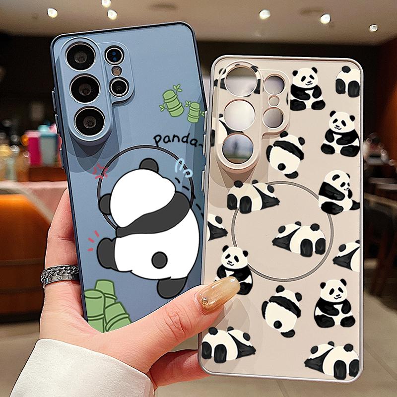 Magnetic For Magsafe Case For Samsung Galaxy S26 Ultra S25 Edge S24 Plus S23 FE S22 A17 A54 A55 A56 A57 5G Lovely Baby Panda Pattern Cover