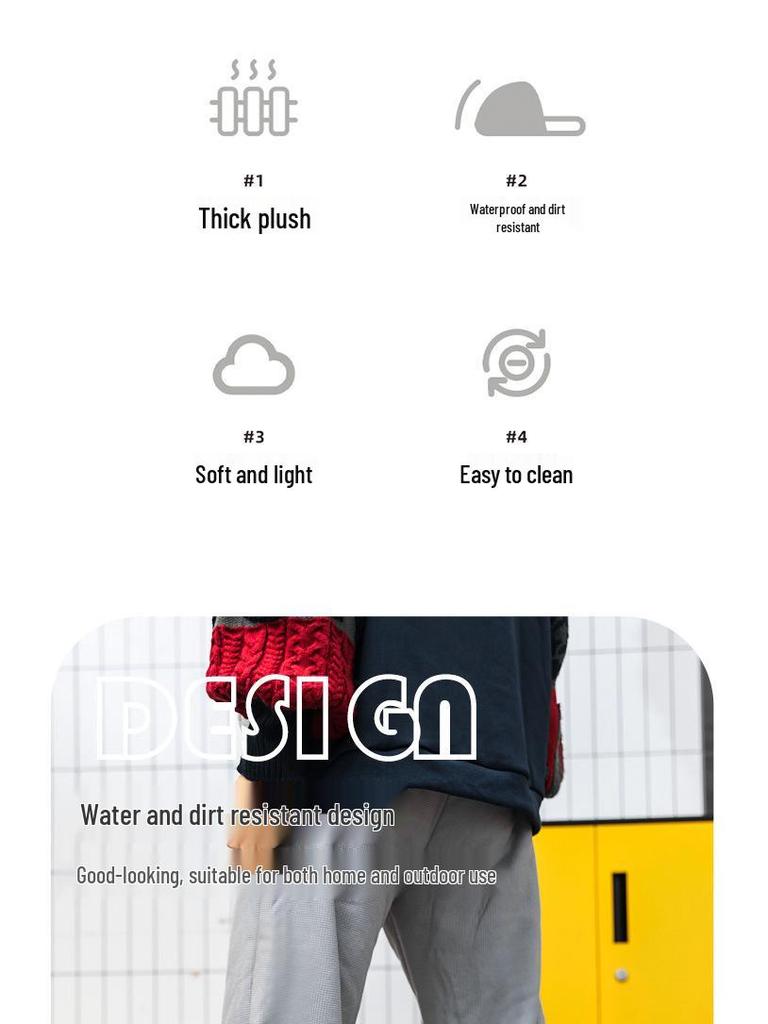 Men's Winter Plush Cotton Slippers: Thick, Waterproof, Non-Slip, Heel-Covered, Soft-Soled, Large Size, Warm.