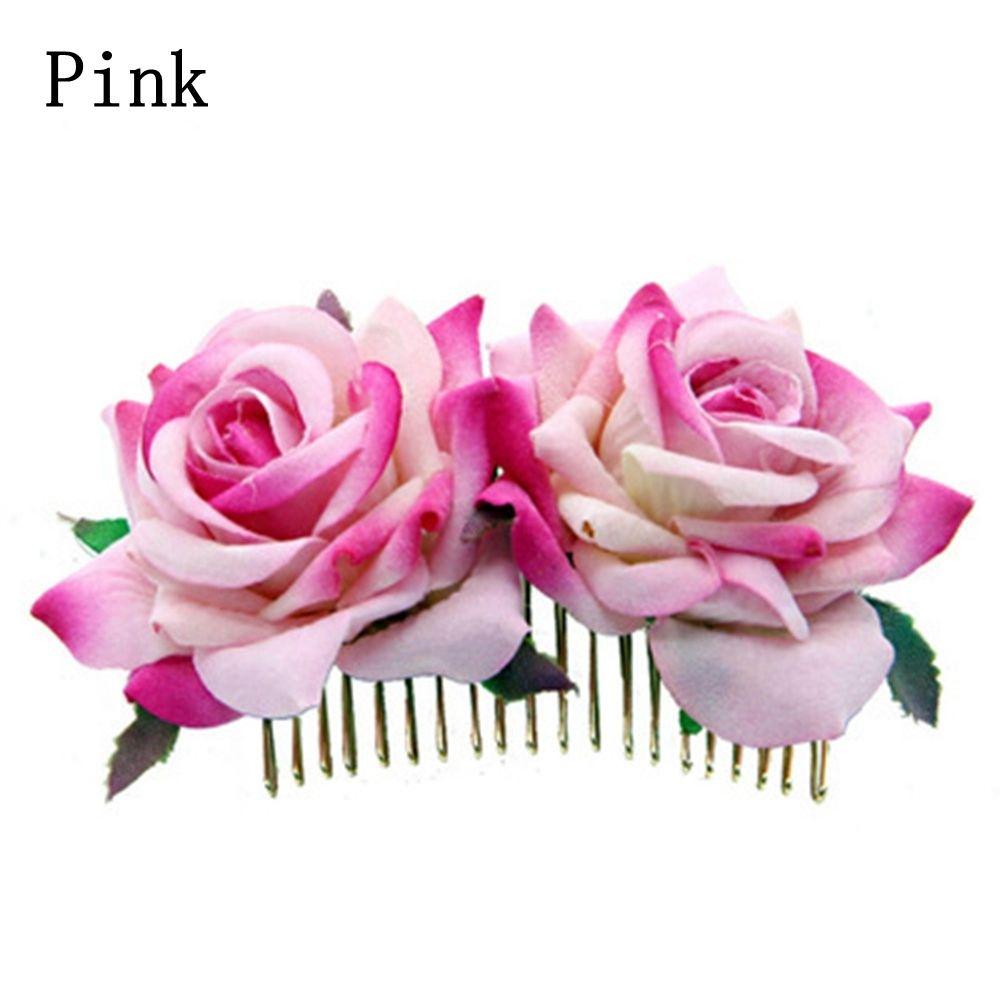 Ladies Elegant Bridal Flower Hair Comb Wedding Accessories Red Rose Hairpin Bridesmaid Hair Jewelry