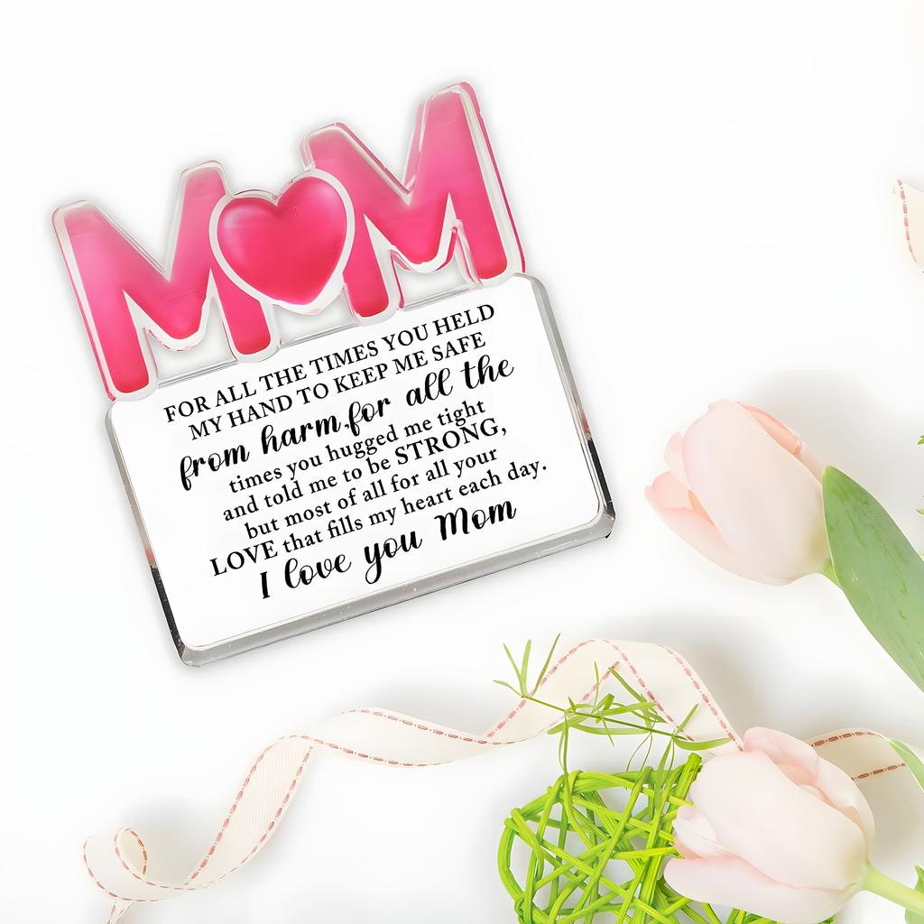 1pc Heartfelt Acrylic 'MOM' Keepsake Plaque with Engraved Love Message - Ideal Birthday, Mother's Day & Christmas Gift for Mom - Contemporary Style
