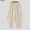 INCERUN Men Elastic Waist Cotton Linen Casual Solid Color Drop-crotch Pants Lantern Trousers