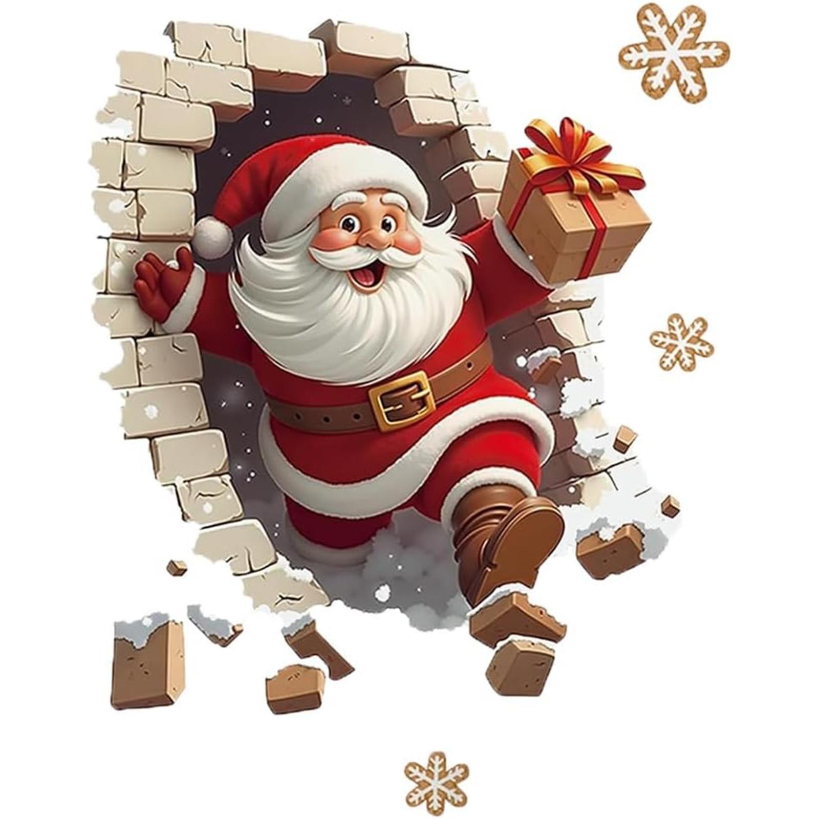

Santa Breaking Through The Wall 3D Effect Wall Sticker, Christmas Sticker With Cartoon Design, New Creative Christmas Wall Sticker. One Size
