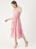 Moomaya Solid Cotton Sleeveless Dress, V-Neck Smocked Waist Tiered Midi