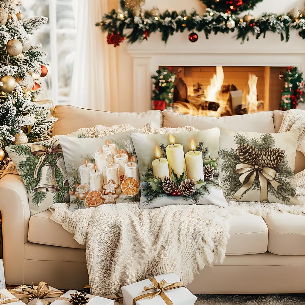 Christmas Bells Candles Cushions Pillowcase Polyester Cushion Cover Throw Pillow Sofa Decoration Pillowcover Home Decor