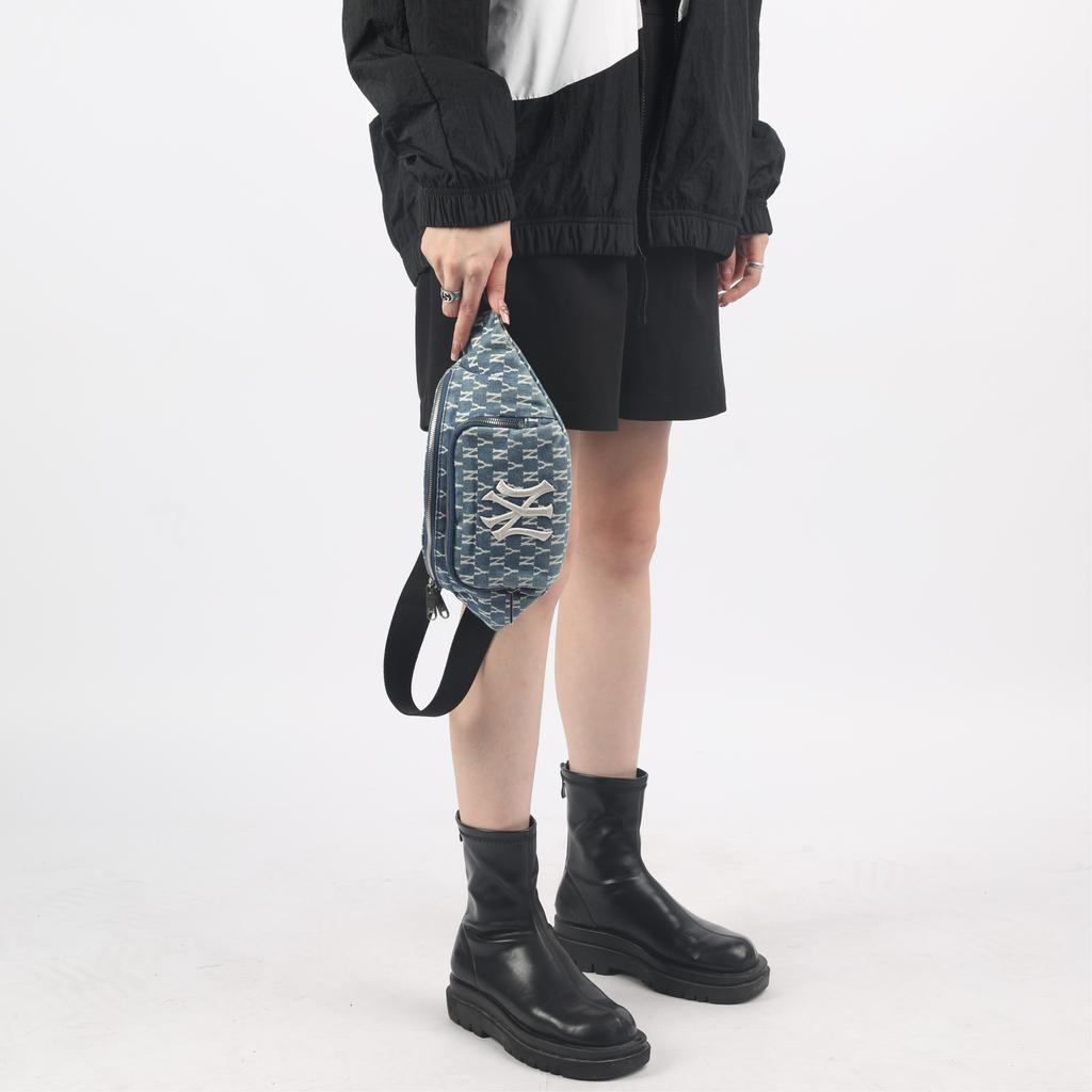 New MLB Monogram Collection Cotton Crossbody Bag, Fanny Pack Unisex Denim Blue 32BGCD011-50U