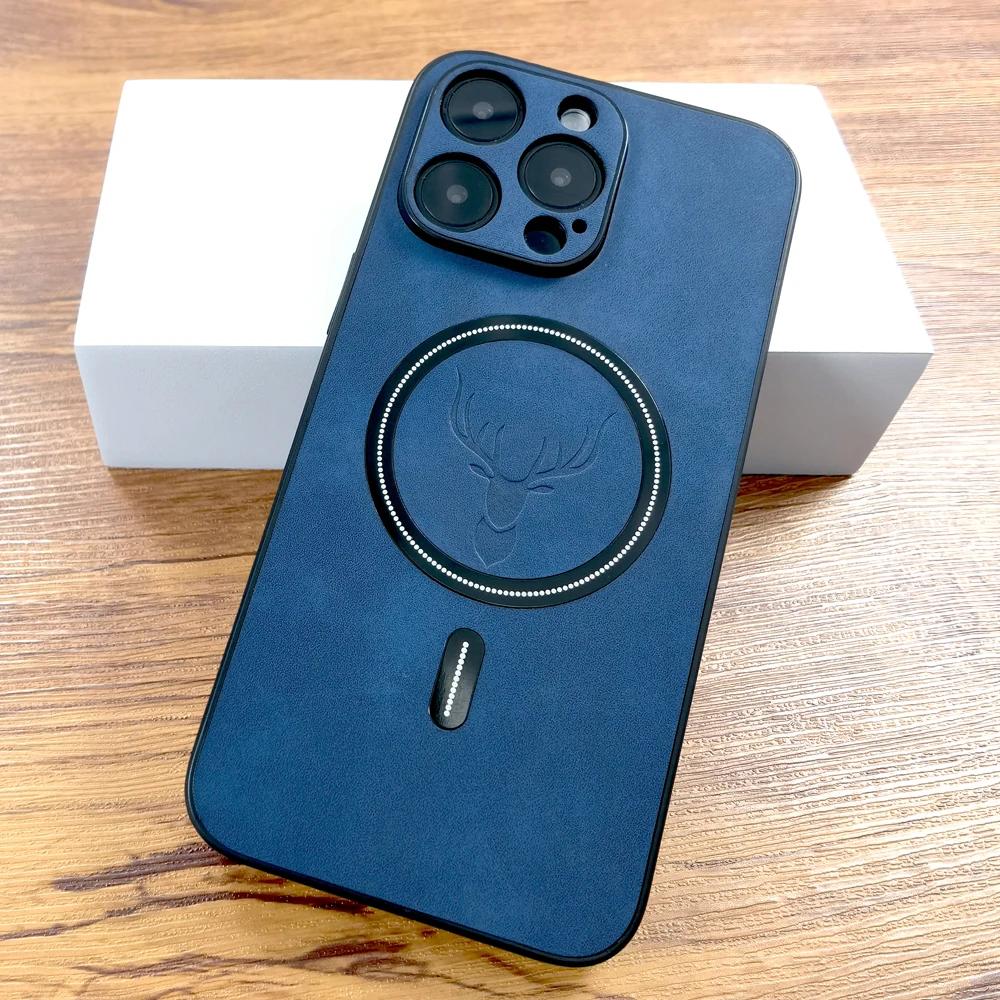 

Luxury Leather Case For iPhone 17 16E 16 15 14 13 12 11 Pro Max Plus 15Pro 14Pro 13Pro 16ProMax Magsafe Wireless Charge Cover For iPhone 11 Pro синій