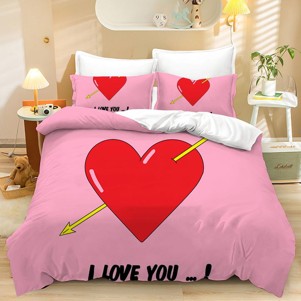 3D Valentine's Day Duvet Cover 2/3 Pieces Romantic Love Bedding Set King/Queen Bed Full Size Luxury Duvet Cover Love Couple Cover