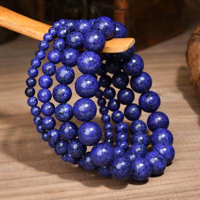 Natural Stone Lapis Round Beads Elastic Bracelet Bohemian Women's Trendy Handmade  Bangle Zircon Gift