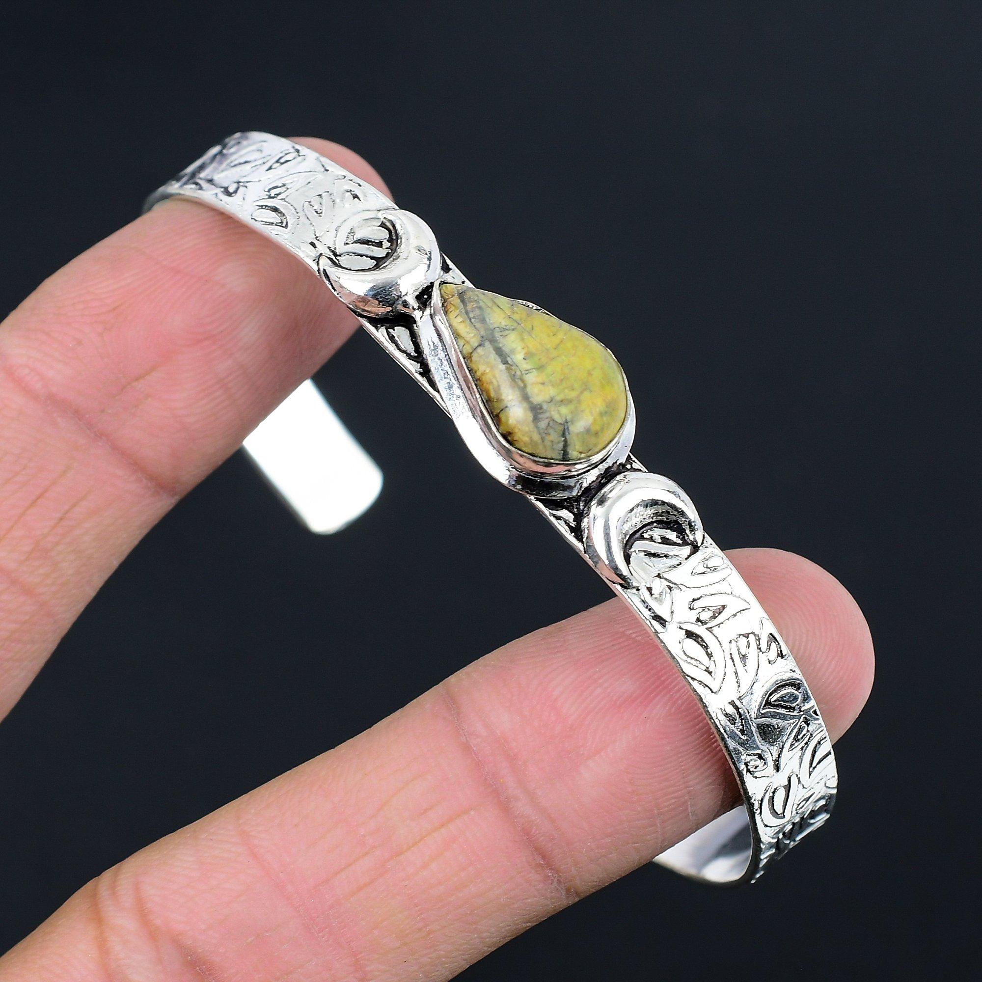 

Natural Polychrome Jasper 925 Silver Bangle Crescent Moon Adjustable For Girls Adjustable
