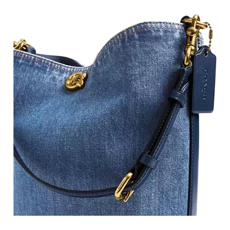 Coach Wierzba 27 Miękkie Logo Jeansowa Torba Bucket Bag Damskie Torby Ciemnoniebieski CAT44-B4RHO