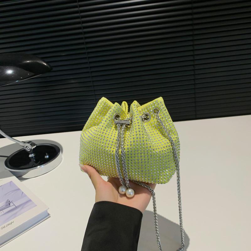 Trendy Rhinestone Bucket Bag Stylish Chic Handbag With Adjustable Single Strap
