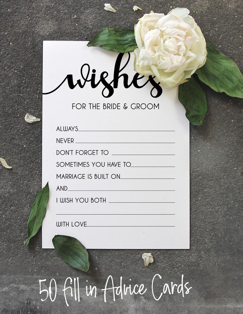 Inkdotpot Set of 50 Wishes for The Bride & Groom, Mr and Mrs Advice Cards Classic Wedding Décor, Guestbook Alternative 5x7 Inches
