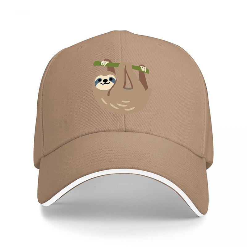 Sloth Hanging On Branch Baseball Cap Black With White Trim Cute Animal Design Unisex Adjustable Hat For Unisex And Women